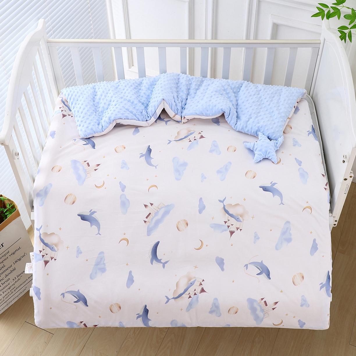 91家纺网 家纺一手货源 找家纺 悦织湾家纺 小海星款针织棉宝宝绒豆豆被被子被芯2025新款秋冬轻奢时尚单人床学生宿舍毛毯 云鲸伴眠