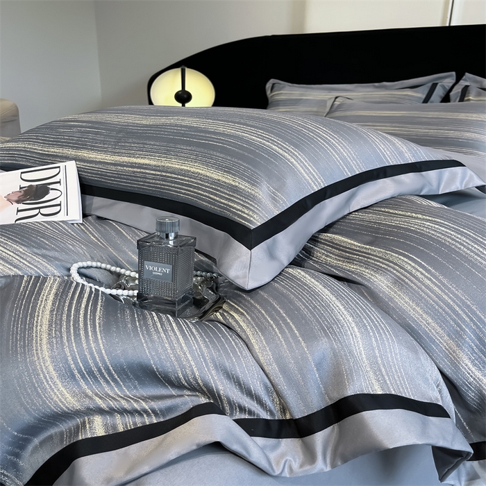 91家纺网 家纺一手货源 找家纺 博纳家纺 2025新款双色宽边高级简奢款四件套-维多利亚 高级灰