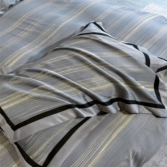 91家纺网 家纺一手货源 找家纺 博纳家纺 2025新款双色宽边高级简奢款四件套-维多利亚 高级灰