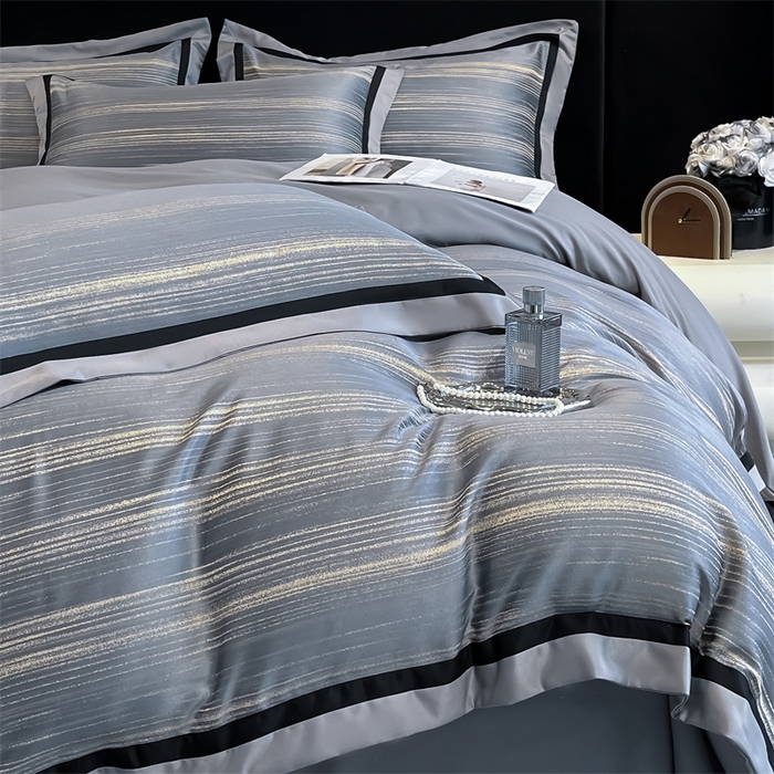 91家纺网 家纺一手货源 找家纺 博纳家纺 2025新款双色宽边高级简奢款四件套-维多利亚 高级灰