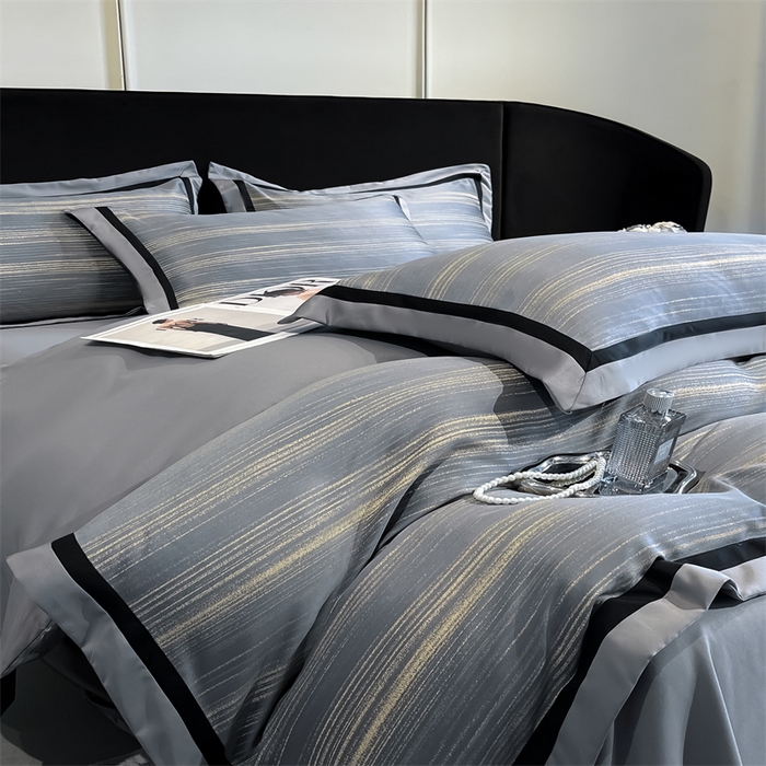 91家纺网 家纺一手货源 找家纺 博纳家纺 2025新款双色宽边高级简奢款四件套-维多利亚 高级灰