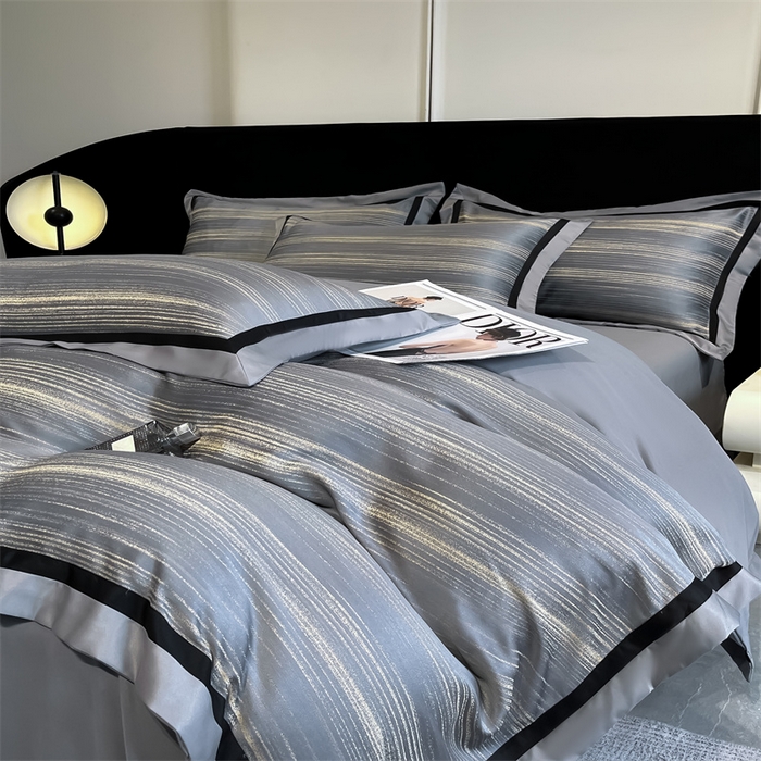 91家纺网 家纺一手货源 找家纺 博纳家纺 2025新款双色宽边高级简奢款四件套-维多利亚 高级灰