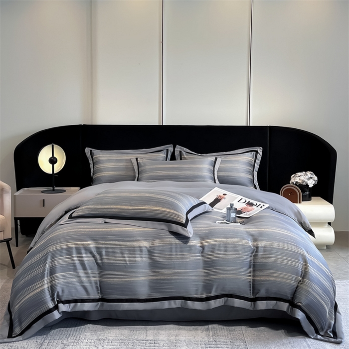 博纳家纺 2025新款双色宽边高级简奢款四件套-维多利亚 高级灰