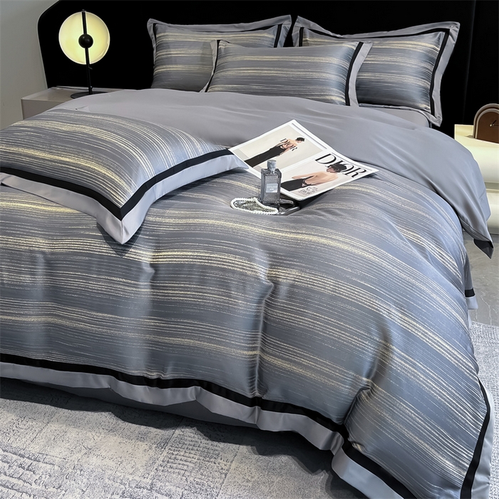 91家纺网 家纺一手货源 找家纺 博纳家纺 2025新款双色宽边高级简奢款四件套-维多利亚 高级灰