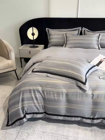 91家纺网 家纺一手货源 找家纺 博纳家纺 2025新款双色宽边高级简奢款四件套-维多利亚 高级灰