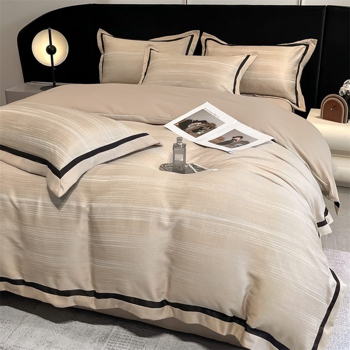 91家纺网 家纺一手货源 找家纺 博纳家纺 2025新款双色宽边高级简奢款四件套-维多利亚 香槟