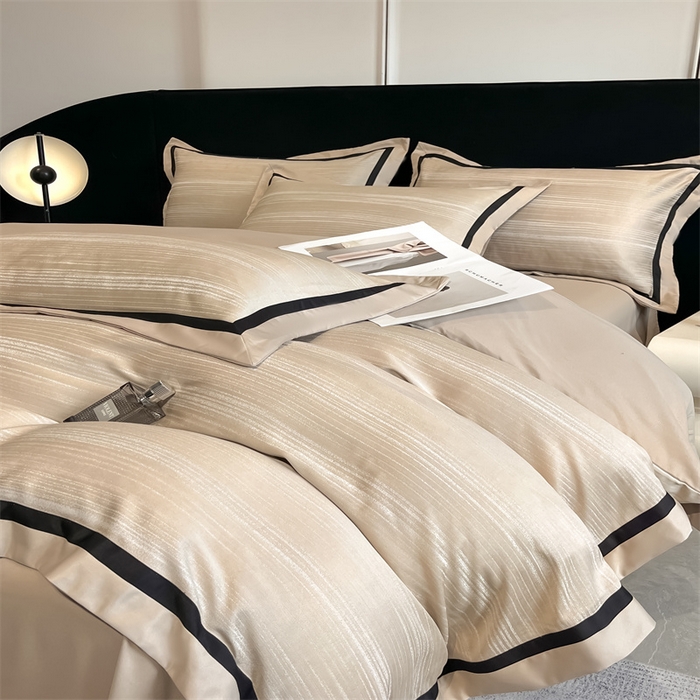 91家纺网 家纺一手货源 找家纺 博纳家纺 2025新款双色宽边高级简奢款四件套-维多利亚 香槟