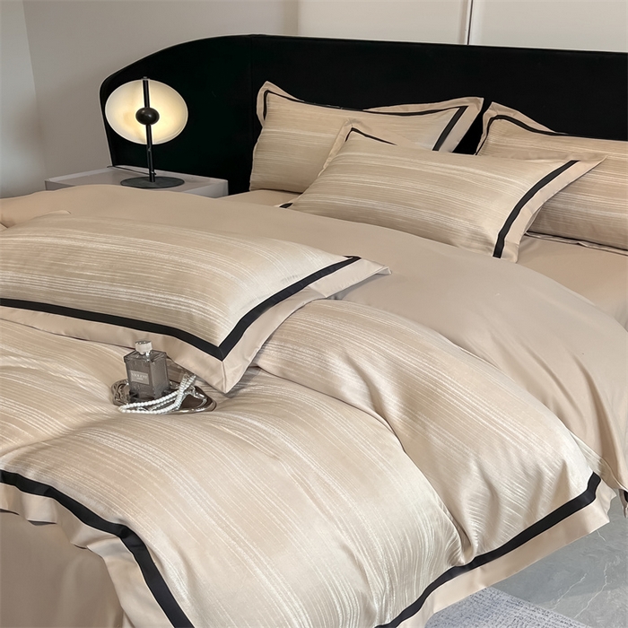 91家纺网 家纺一手货源 找家纺 博纳家纺 2025新款双色宽边高级简奢款四件套-维多利亚 香槟