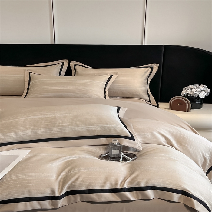 91家纺网 家纺一手货源 找家纺 博纳家纺 2025新款双色宽边高级简奢款四件套-维多利亚 香槟
