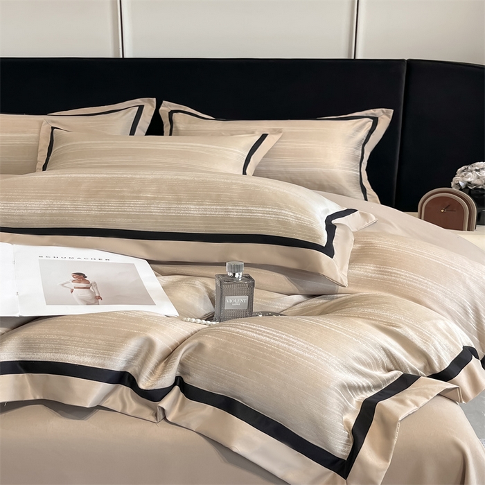 91家纺网 家纺一手货源 找家纺 博纳家纺 2025新款双色宽边高级简奢款四件套-维多利亚 香槟