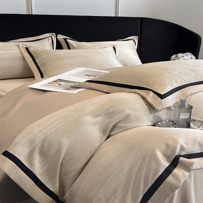 91家纺网 家纺一手货源 找家纺 博纳家纺 2025新款双色宽边高级简奢款四件套-维多利亚 香槟