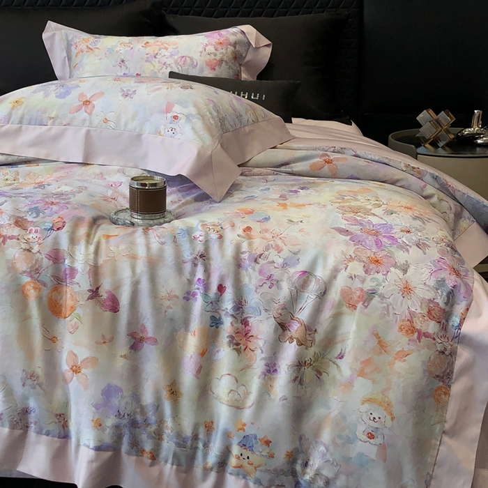 91家纺网 家纺一手货源 找家纺 太古汇家居 2025新款长绒棉纯棉活性丝光工艺数码印花四件套 童梦王国-紫