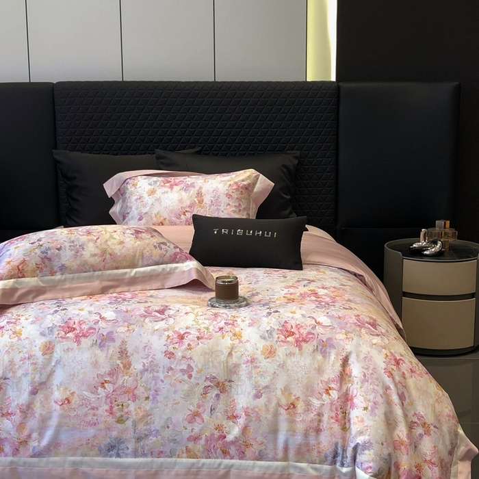 太古汇家居 2025新款长绒棉纯棉活性丝光工艺数码印花四件套 一亩花棠-粉