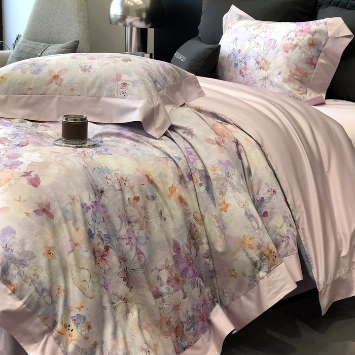 91家纺网 家纺一手货源 找家纺 太古汇家居 2025新款长绒棉纯棉活性丝光工艺数码印花四件套 童梦王国-紫