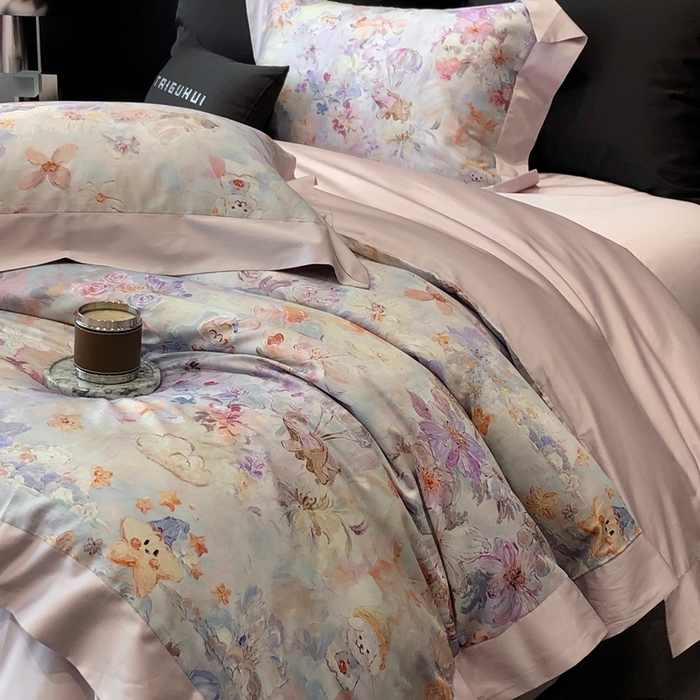 91家纺网 家纺一手货源 找家纺 太古汇家居 2025新款长绒棉纯棉活性丝光工艺数码印花四件套 童梦王国-紫