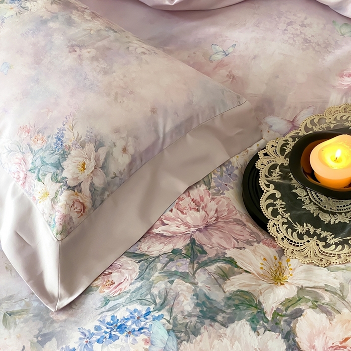 91家纺网 家纺一手货源 找家纺 太古汇家居 2025新款长绒棉纯棉活性丝光工艺数码印花四件套 陌上花开-紫