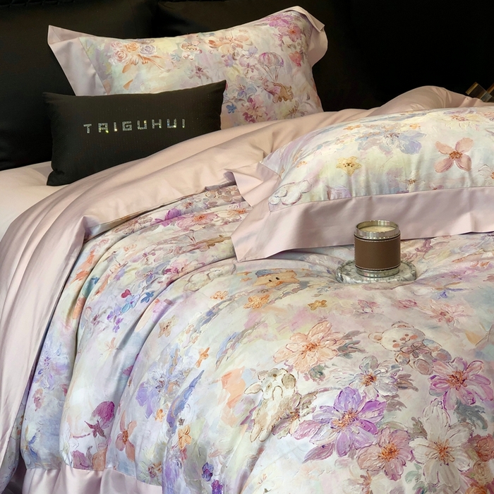 91家纺网 家纺一手货源 找家纺 太古汇家居 2025新款长绒棉纯棉活性丝光工艺数码印花四件套 童梦王国-紫