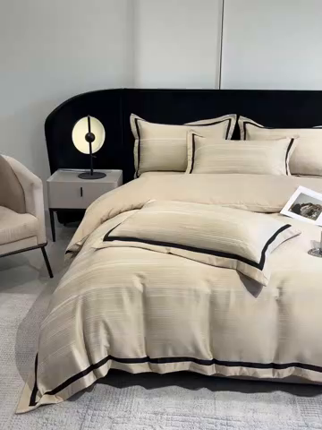 91家纺网 家纺一手货源 找家纺 博纳家纺 2025新款双色宽边高级简奢款四件套-维多利亚 香槟