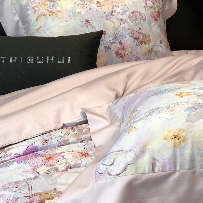 91家纺网 家纺一手货源 找家纺 太古汇家居 2025新款长绒棉纯棉活性丝光工艺数码印花四件套 童梦王国-紫