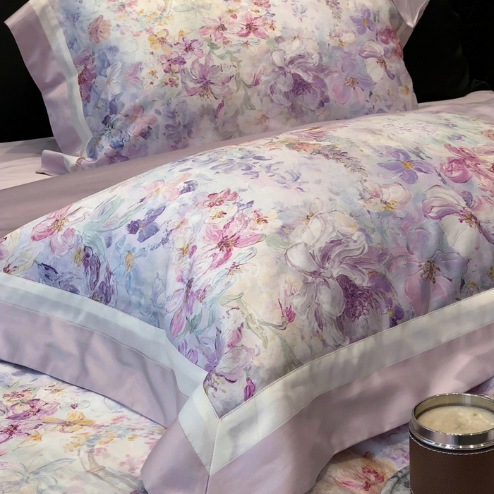 91家纺网 家纺一手货源 找家纺 太古汇家居 2025新款长绒棉纯棉活性丝光工艺数码印花四件套 一亩花棠-紫