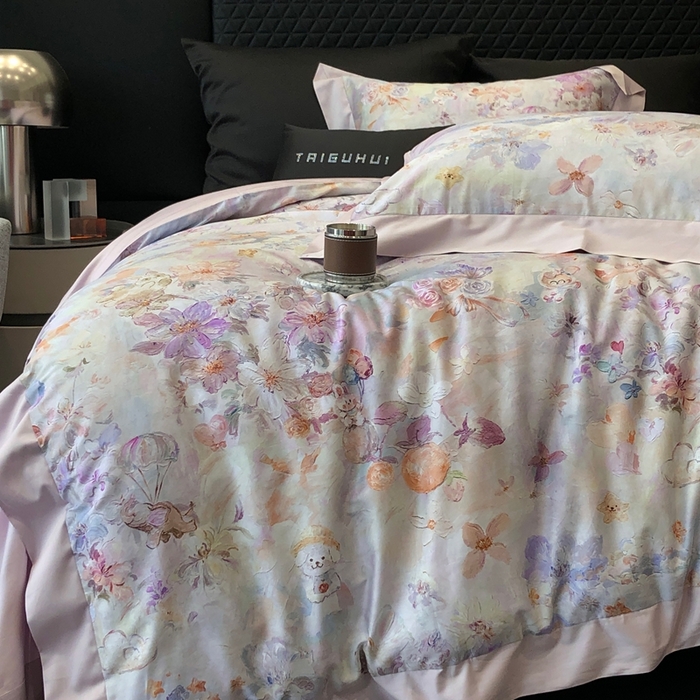 91家纺网 家纺一手货源 找家纺 太古汇家居 2025新款长绒棉纯棉活性丝光工艺数码印花四件套 童梦王国-紫