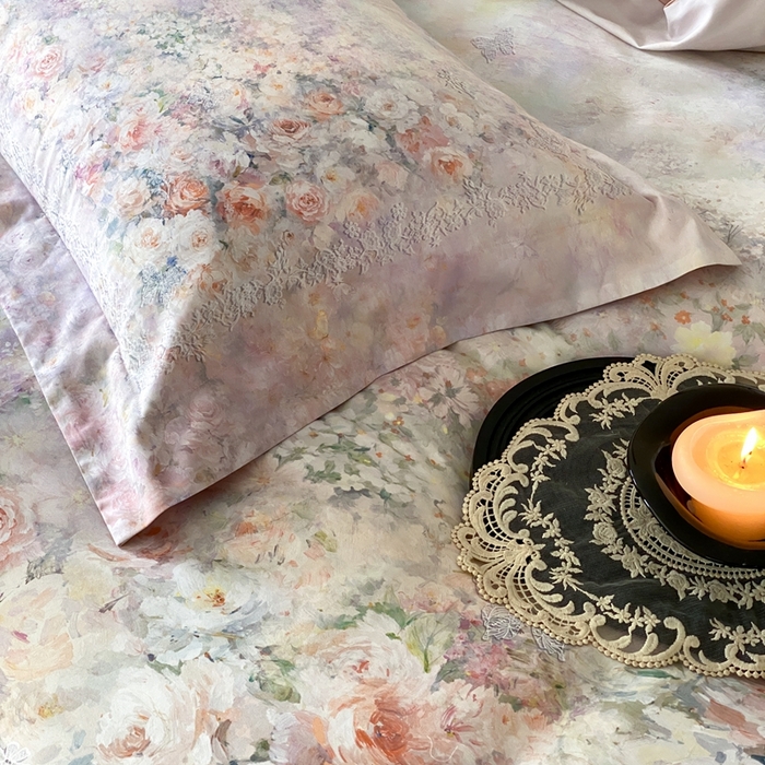 91家纺网 家纺一手货源 找家纺 太古汇家居 2025新款长绒棉纯棉活性丝光工艺数码印花四件套 花间集-柔雾玉