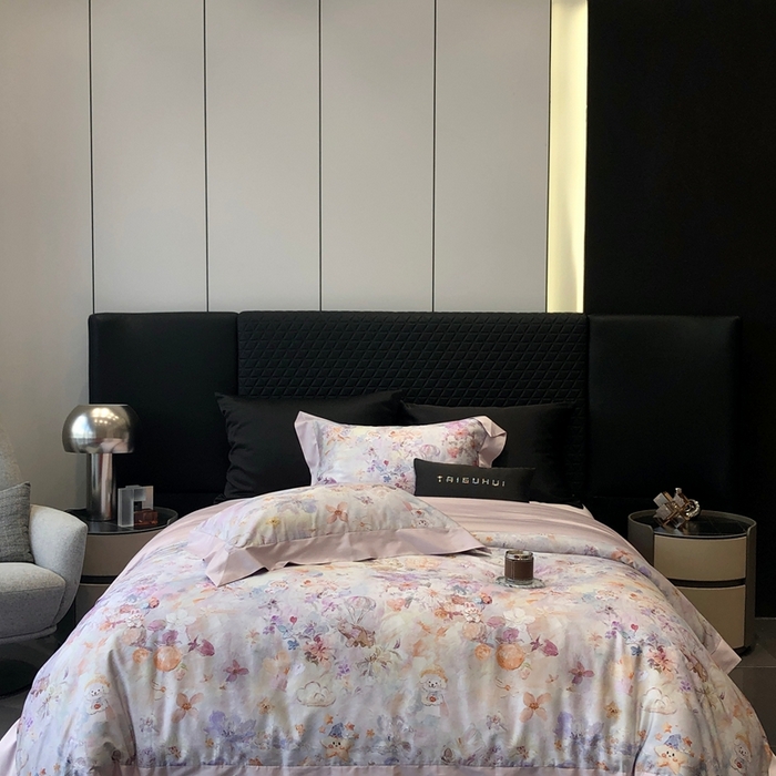 91家纺网 家纺一手货源 找家纺 太古汇家居 2025新款长绒棉纯棉活性丝光工艺数码印花四件套 童梦王国-紫