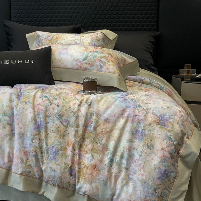 91家纺网 家纺一手货源 找家纺 太古汇家居 2025新款长绒棉纯棉活性丝光工艺数码印花四件套 苒晞-绿