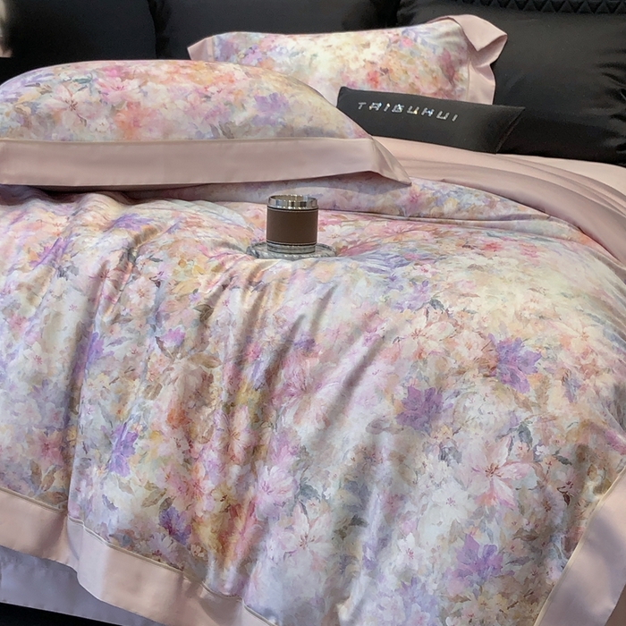 91家纺网 家纺一手货源 找家纺 太古汇家居 2025新款长绒棉纯棉活性丝光工艺数码印花四件套 苒晞-粉