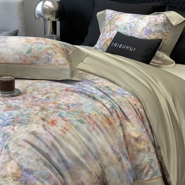 91家纺网 家纺一手货源 找家纺 太古汇家居 2025新款长绒棉纯棉活性丝光工艺数码印花四件套 苒晞-绿