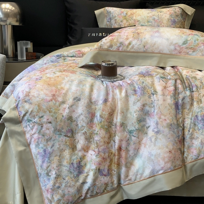 91家纺网 家纺一手货源 找家纺 太古汇家居 2025新款长绒棉纯棉活性丝光工艺数码印花四件套 苒晞-绿