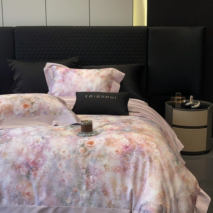 太古汇家居 2025新款长绒棉纯棉活性丝光工艺数码印花四件套 雾野山茶-紫