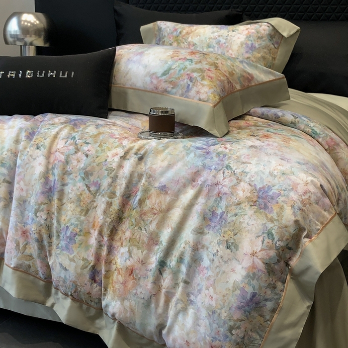 91家纺网 家纺一手货源 找家纺 太古汇家居 2025新款长绒棉纯棉活性丝光工艺数码印花四件套 苒晞-绿