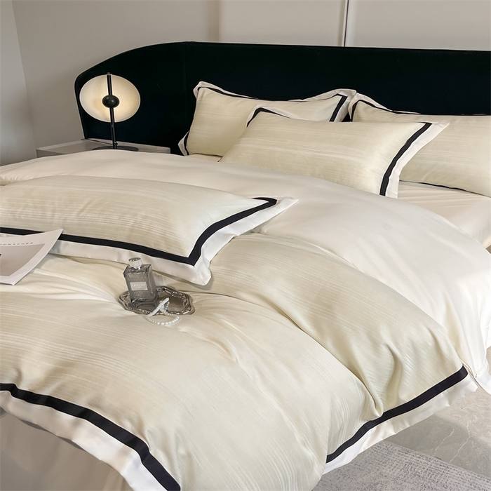 91家纺网 家纺一手货源 找家纺 博纳家纺 2025新款双色宽边高级简奢款四件套-维多利亚 象牙白