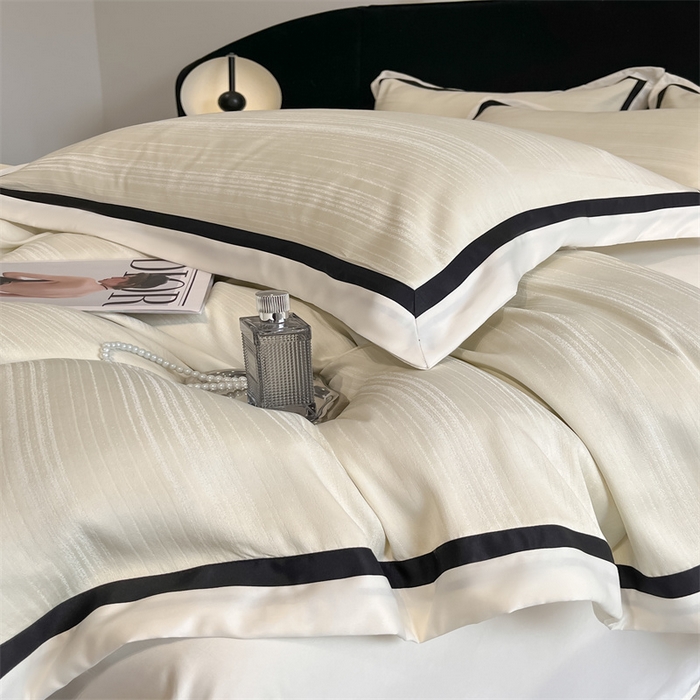 91家纺网 家纺一手货源 找家纺 博纳家纺 2025新款双色宽边高级简奢款四件套-维多利亚 象牙白