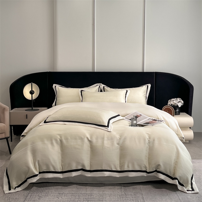 博纳家纺 2025新款双色宽边高级简奢款四件套-维多利亚 象牙白