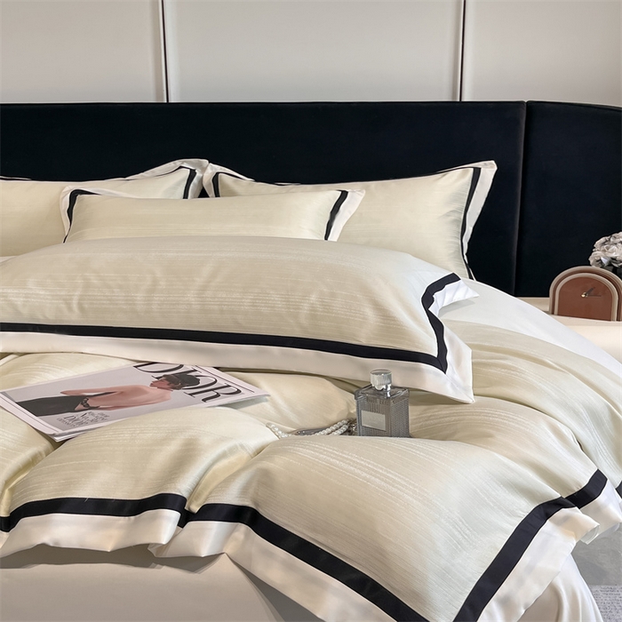 91家纺网 家纺一手货源 找家纺 博纳家纺 2025新款双色宽边高级简奢款四件套-维多利亚 象牙白