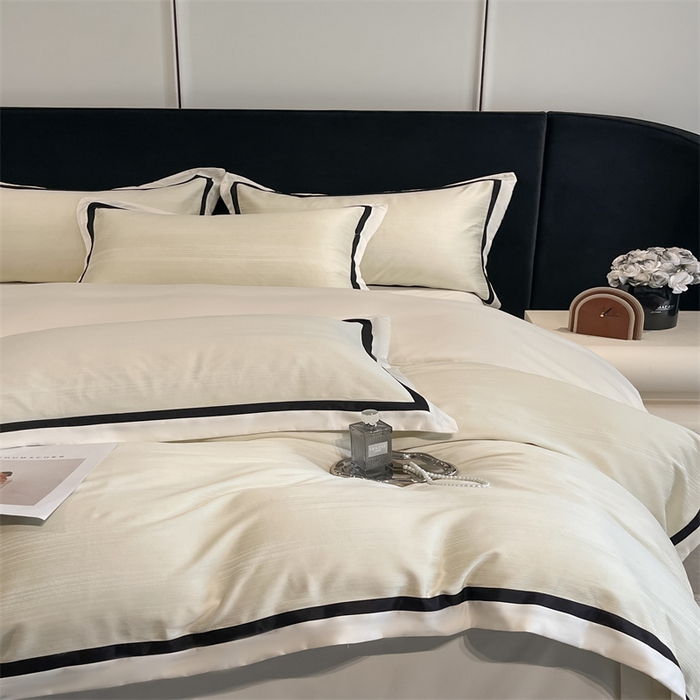 91家纺网 家纺一手货源 找家纺 博纳家纺 2025新款双色宽边高级简奢款四件套-维多利亚 象牙白