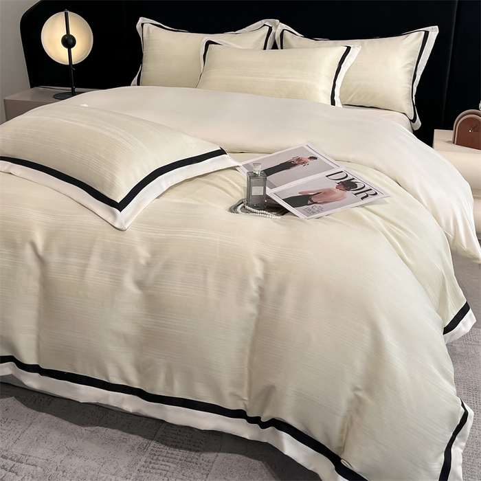 91家纺网 家纺一手货源 找家纺 博纳家纺 2025新款双色宽边高级简奢款四件套-维多利亚 象牙白