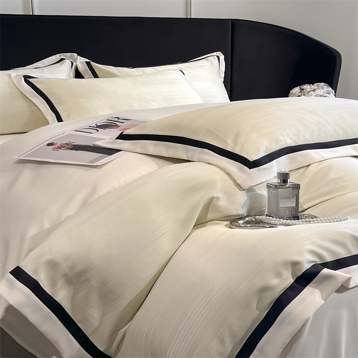 91家纺网 家纺一手货源 找家纺 博纳家纺 2025新款双色宽边高级简奢款四件套-维多利亚 象牙白