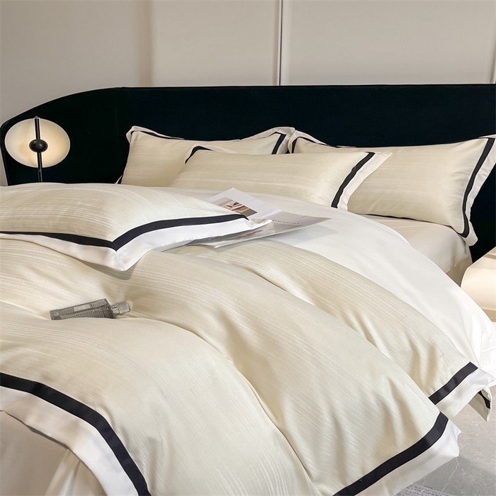 91家纺网 家纺一手货源 找家纺 博纳家纺 2025新款双色宽边高级简奢款四件套-维多利亚 象牙白