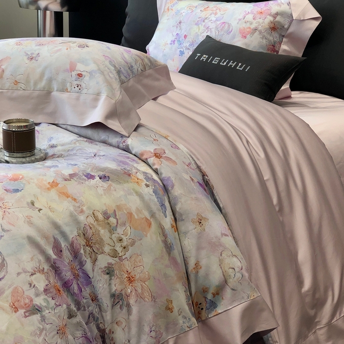 91家纺网 家纺一手货源 找家纺 太古汇家居 2025新款长绒棉纯棉活性丝光工艺数码印花四件套 童梦王国-紫