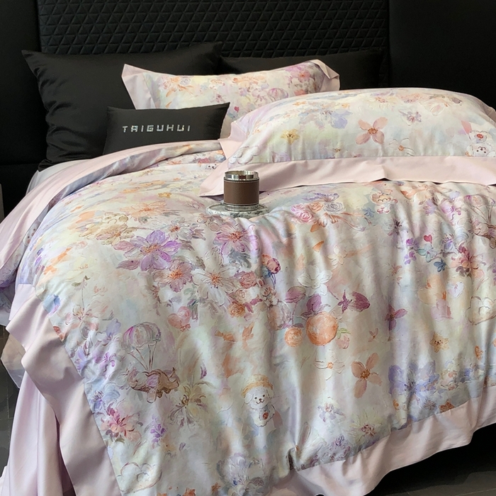 91家纺网 家纺一手货源 找家纺 太古汇家居 2025新款长绒棉纯棉活性丝光工艺数码印花四件套 童梦王国-紫