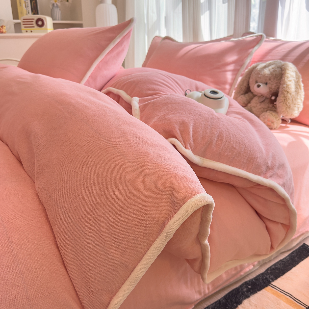 N先生_2025新款牛奶绒纯色包边四件套 玫瑰粉