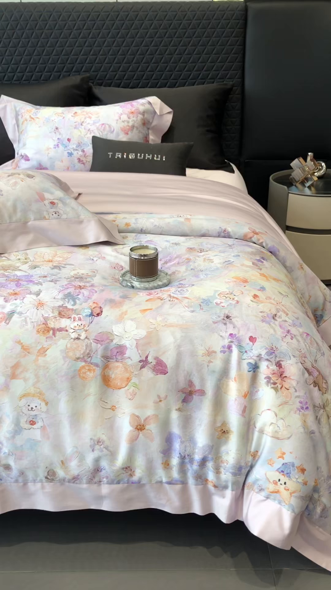 91家纺网 家纺一手货源 找家纺 太古汇家居 2025新款长绒棉纯棉活性丝光工艺数码印花四件套 童梦王国-紫