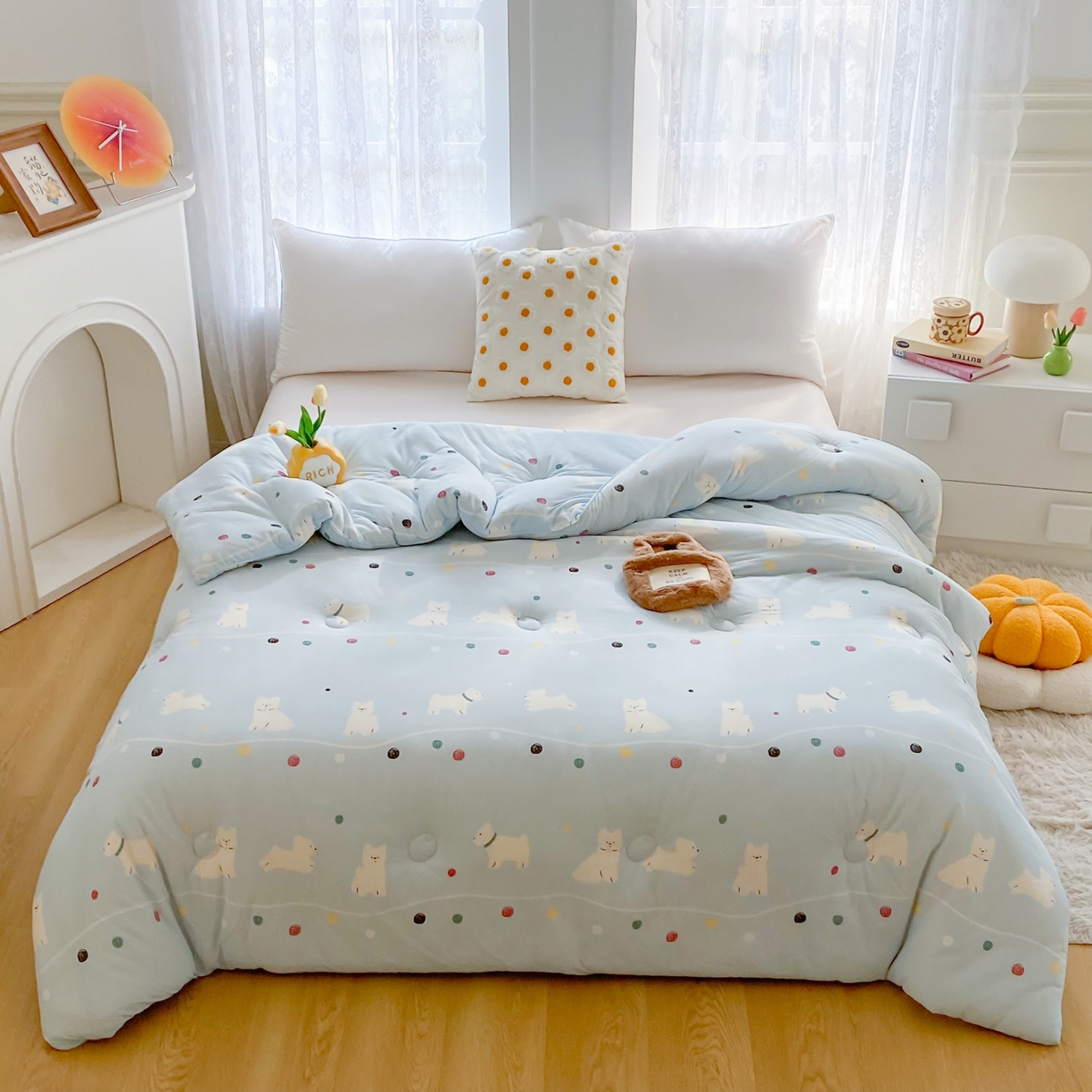 91家纺网 家纺一手货源 找家纺 小叮当家纺仓储工厂店 2025新款A类母婴级宝宝被子豆豆绒牛奶针织棉被子大豆被春秋被秋冬被婴童被夏凉被 牛奶针织被-嗨皮狗