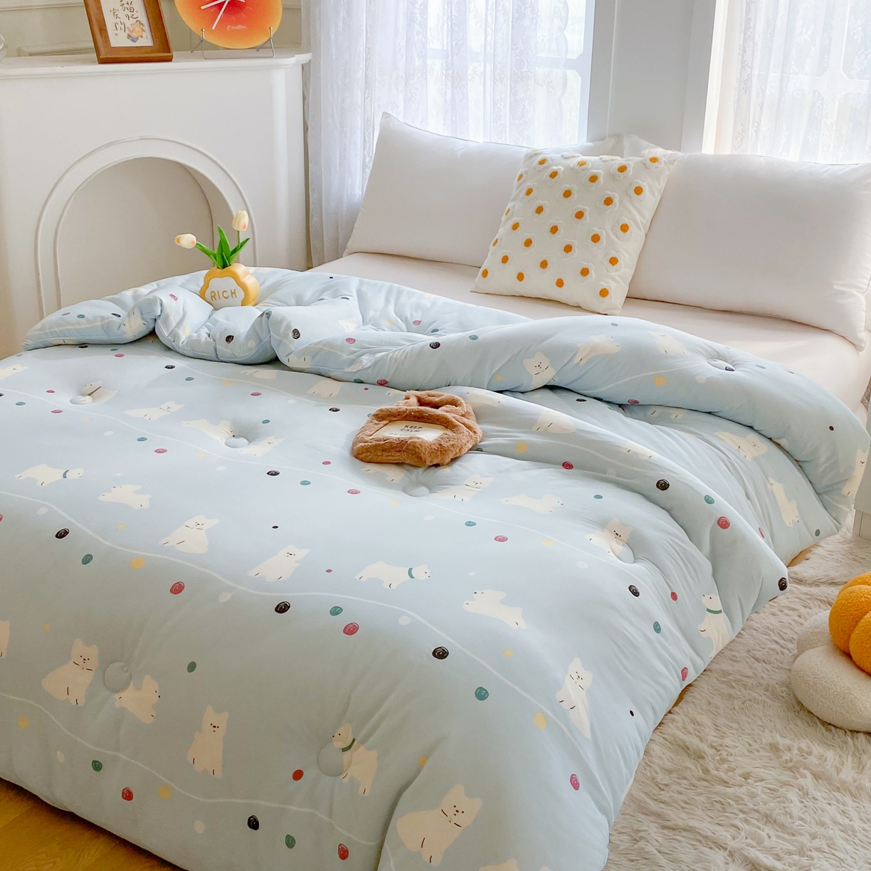 91家纺网 家纺一手货源 找家纺 小叮当家纺仓储工厂店 2025新款A类母婴级宝宝被子豆豆绒牛奶针织棉被子大豆被春秋被秋冬被婴童被夏凉被 牛奶针织被-嗨皮狗