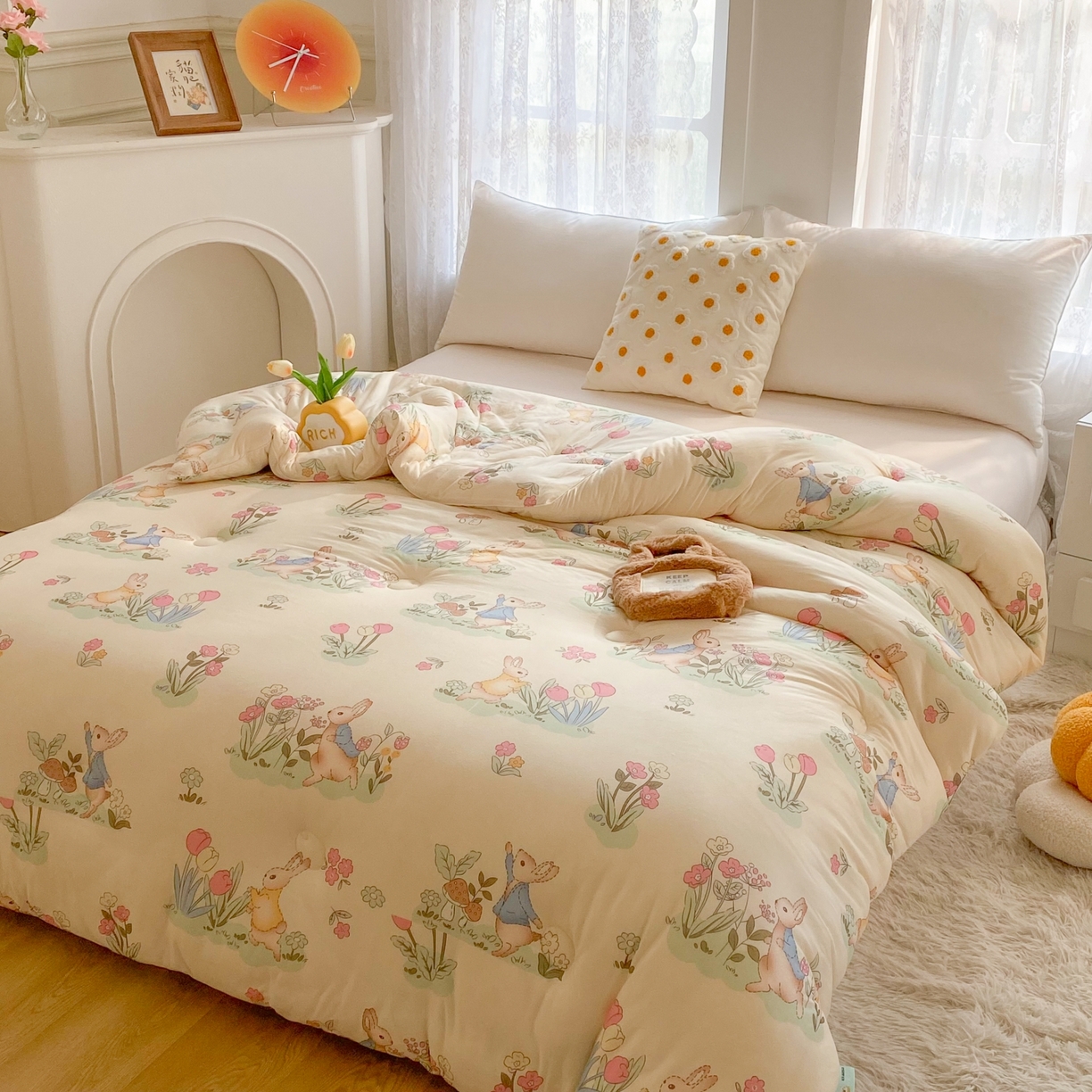 91家纺网 家纺一手货源 找家纺 小叮当家纺仓储工厂店 2025新款A类母婴级宝宝被子豆豆绒牛奶针织棉被子大豆被春秋被秋冬被婴童被夏凉被 牛奶针织被-嗨皮兔