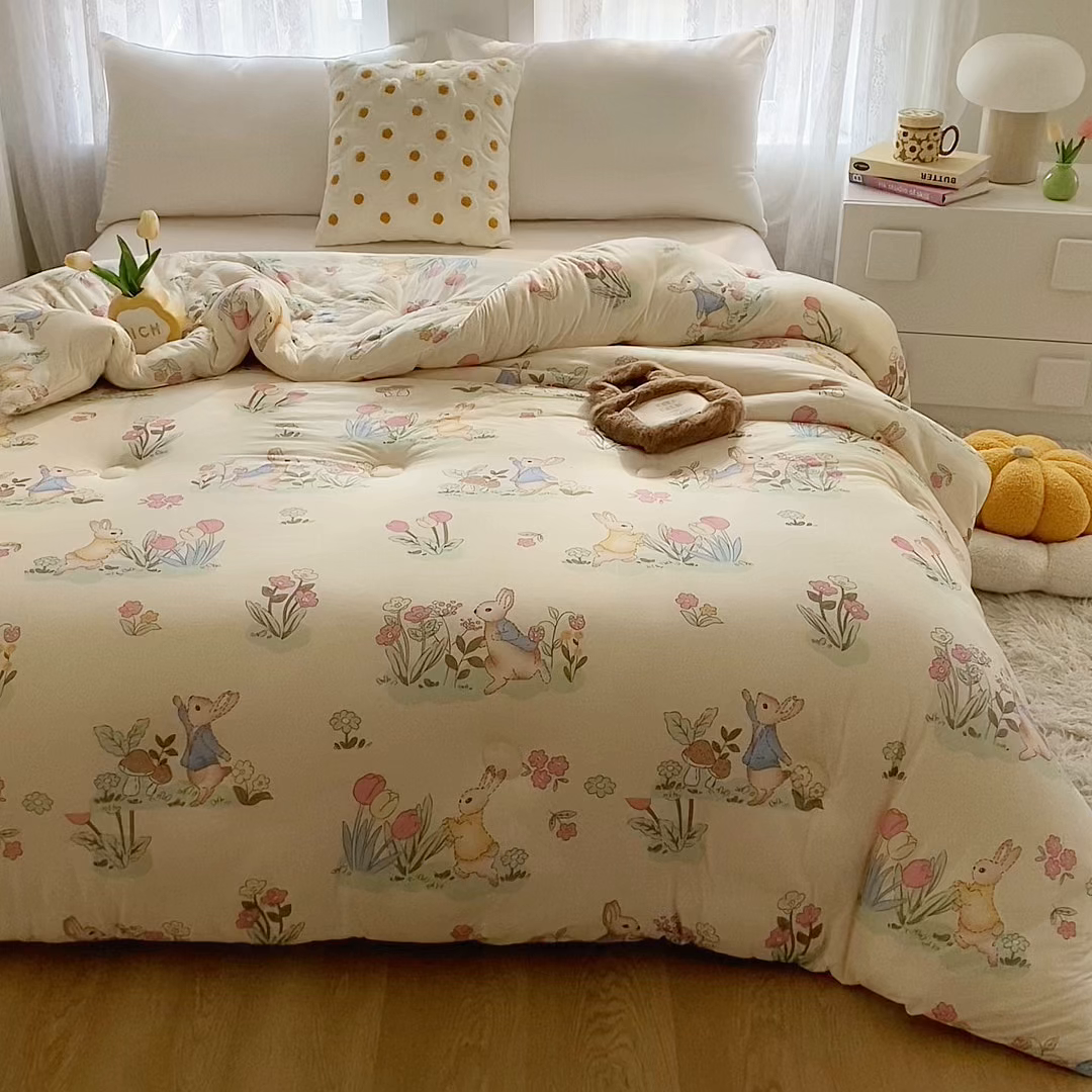 91家纺网 家纺一手货源 找家纺 小叮当家纺仓储工厂店 2025新款A类母婴级宝宝被子豆豆绒牛奶针织棉被子大豆被春秋被秋冬被婴童被夏凉被 牛奶针织被-嗨皮兔