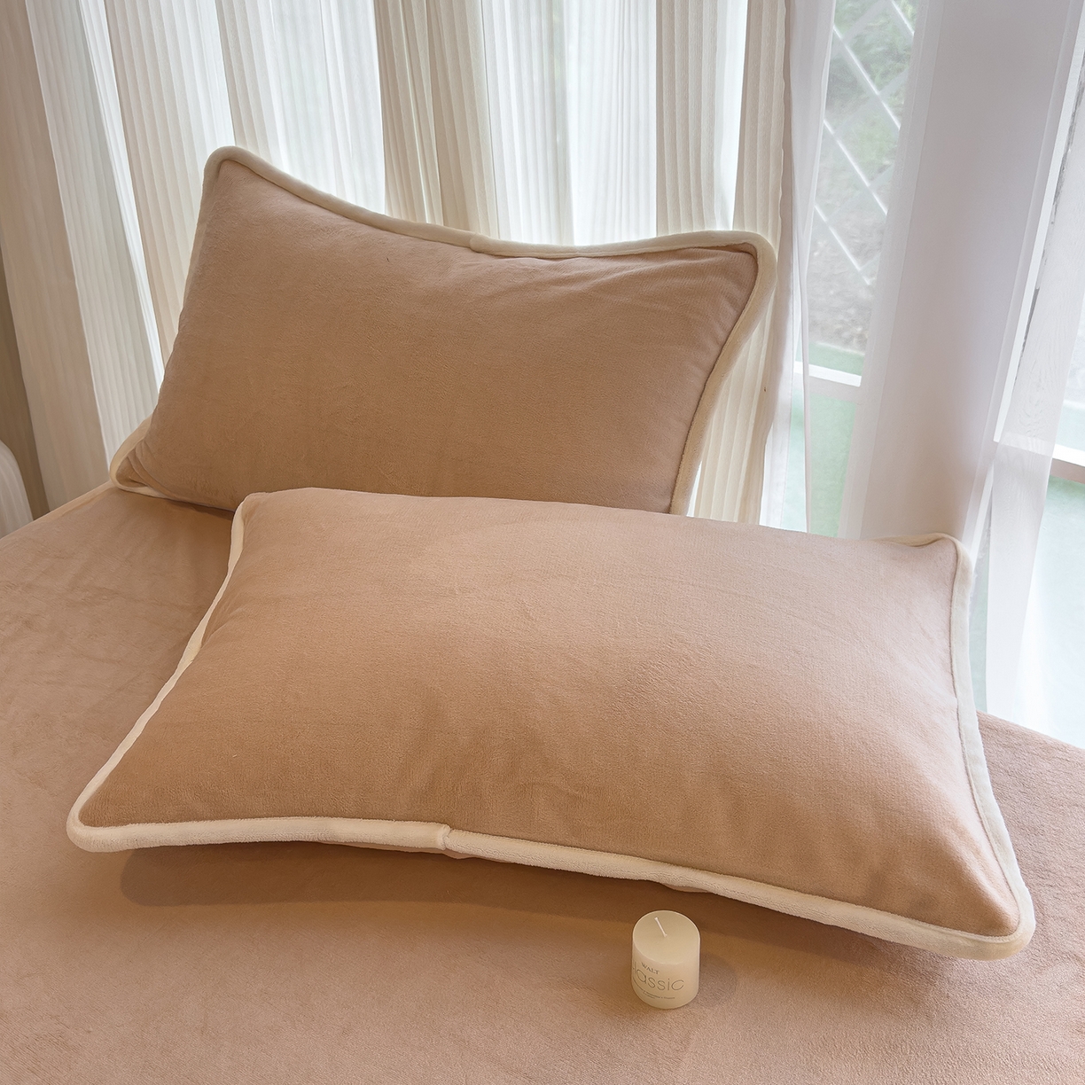 91家纺网 家纺一手货源 找家纺 N先生_2025新款牛奶绒纯色包边四件套 奶杏